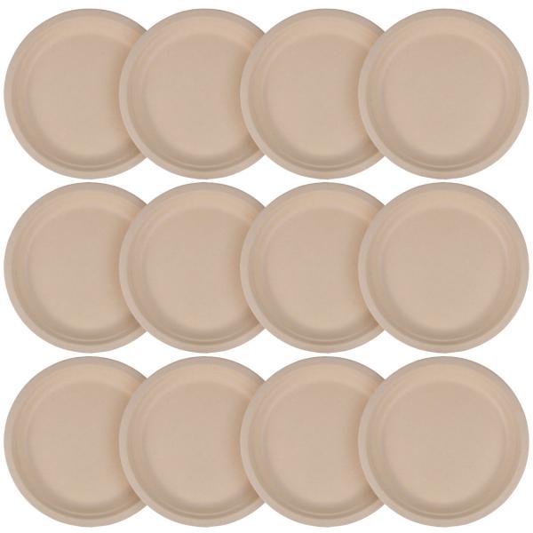 Zuckerrohr Teller 12er-Set - Biologisch abbaubar - Ø 18 cm - Robust für kalte & warme Speisen - Ideal für Partys & Catering - Umweltfreundlich