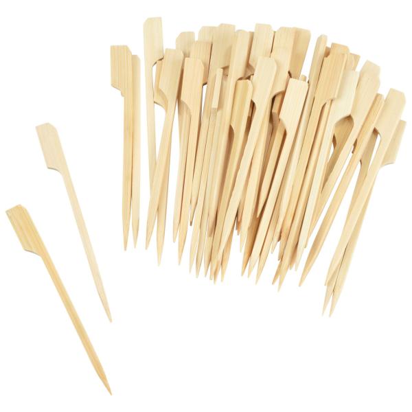 Bambus Cocktailspiesse 50er-Set - Umweltfreundliche Lebensmittelspiesse mit breiteren Enden für Apéro & Partys - 9 cm lang - Antibakteriell