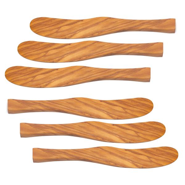 Buttermesser Olivenholz 6er-Set - Streichmesser 17cm für Frühstück & Brotzeit - Handgefertigt, Naturholz, robust, schnittfest, Unikat