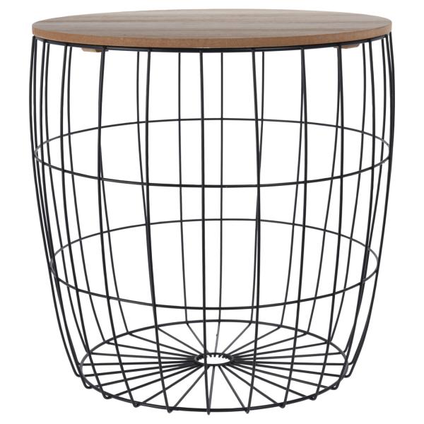 3er-Set Metall Beistelltische - Draht-Optik Holz Tischplatten Schwarz/Braun - Couchtische rund für Wohnzimmer 28x28x40cm, 37x37x37cm, 40x40x41cm