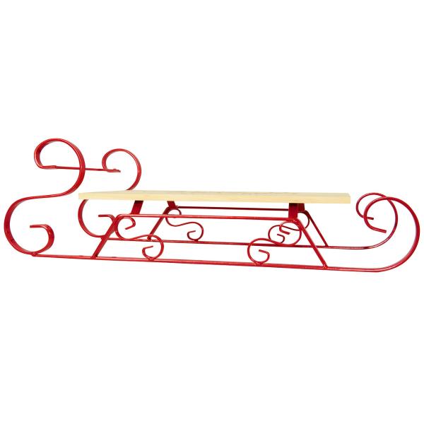 Serviertablett Weihnachtsschlitten - festliches Servieren von Speisen & Getränken - Buchenholz, Metallkufen, 46x21x14cm - Merry Christmas Everyone