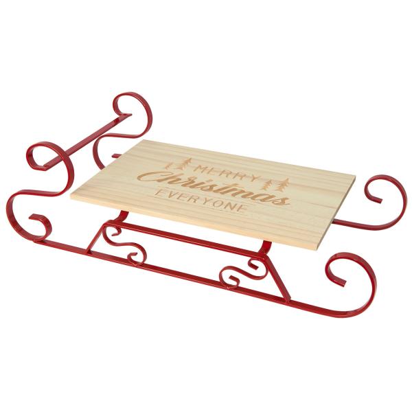 Serviertablett Weihnachtsschlitten - festliches Servieren von Speisen & Getränken - Buchenholz, Metallkufen, 46x21x14cm - Merry Christmas Everyone