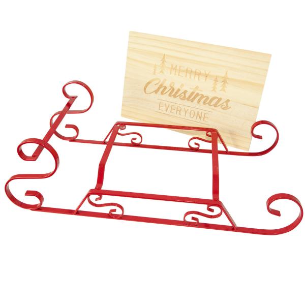 Serviertablett Weihnachtsschlitten - festliches Servieren von Speisen & Getränken - Buchenholz, Metallkufen, 46x21x14cm - Merry Christmas Everyone