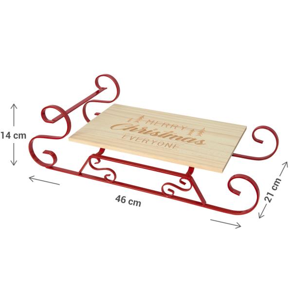 Serviertablett Weihnachtsschlitten - festliches Servieren von Speisen & Getränken - Buchenholz, Metallkufen, 46x21x14cm - Merry Christmas Everyone