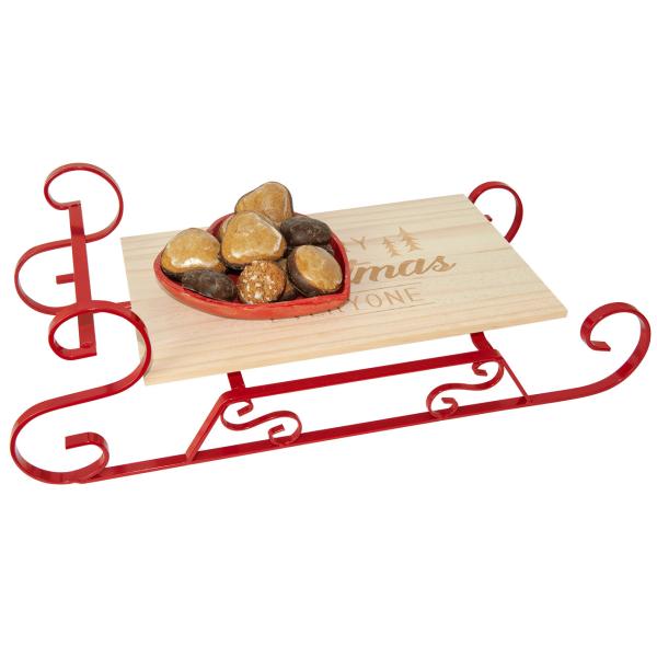 Serviertablett Weihnachtsschlitten - festliches Servieren von Speisen & Getränken - Buchenholz, Metallkufen, 46x21x14cm - Merry Christmas Everyone