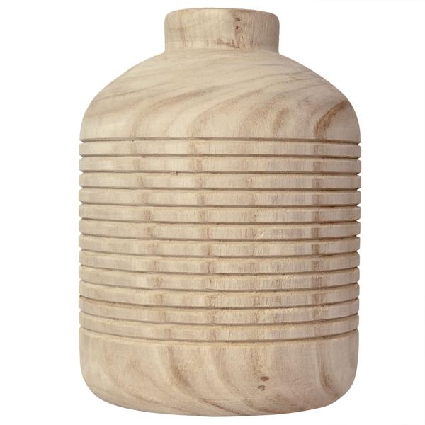 Blumenvase Paulowniaholz - Feine 3D-Verzierung - Braun - Stilvolle Deko für frische Schnitt- Blumen & Trockengestecke - Ø 15x21cm