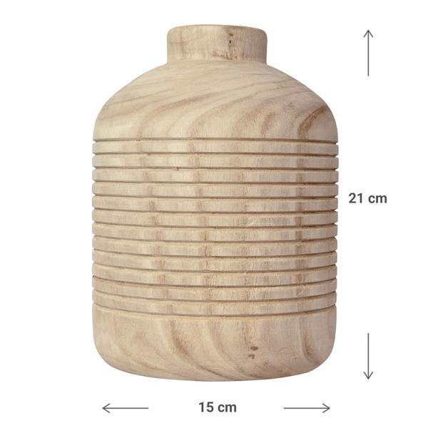 Blumenvase Paulowniaholz - Feine 3D-Verzierung - Braun - Stilvolle Deko für frische Schnitt- Blumen & Trockengestecke - Ø 15x21cm