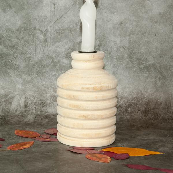 Paulowniaholz Kerzenständer braun – Edler Kerzenhalter extravaganter Form – Robust, langlebig, kratzfest, Ø 10x15,5 cm – Für Wohnzimmer, Bad, Flur