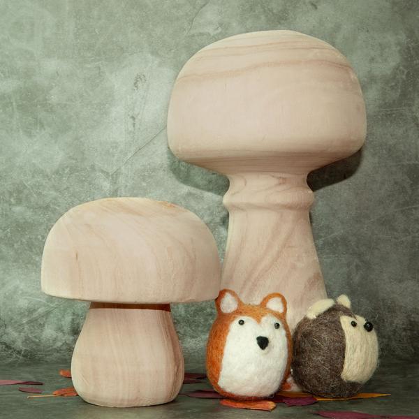 Deko Figur Pilz aus Paulowniaholz - Handgefertigt, hübsche Maserung, braun - Stimmungsvolle Holz Dekoration für Fenstersims & Tisch, 12x14cm