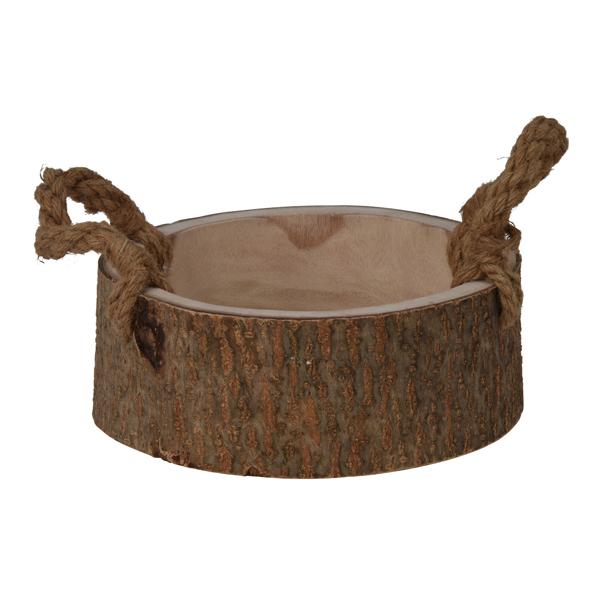 Paulownia Holzschale rund - Dekoschale mit Henkel, stabil & langlebig - Natur/braun, Ø 27 x 10 cm - für Deko & Aufbewahrung - handgefertigt