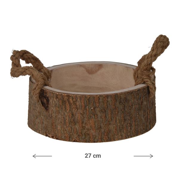 Paulownia Holzschale rund - Dekoschale mit Henkel, stabil & langlebig - Natur/braun, Ø 27 x 10 cm - für Deko & Aufbewahrung - handgefertigt