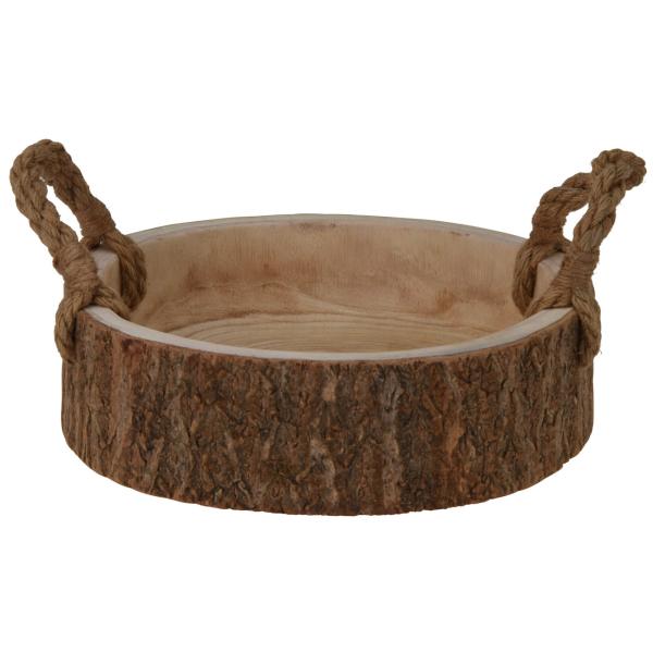 Holzschale rund aus Paulowniaholz - Dekoschale mit Henkel, stabil & langlebig - Ø 32x10cm - Für Deko, Aufbewahrung, Natur & Braun - Einzigartige Maserung