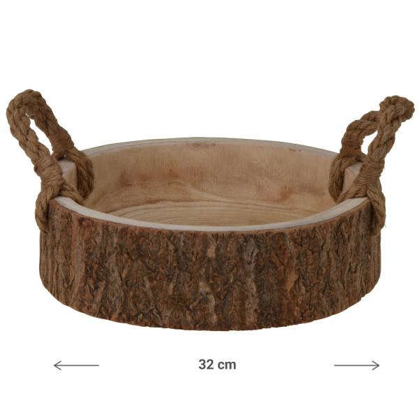 Holzschale rund aus Paulowniaholz - Dekoschale mit Henkel, stabil & langlebig - Ø 32x10cm - Für Deko, Aufbewahrung, Natur & Braun - Einzigartige Maserung