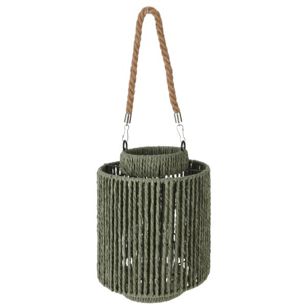 Laterne Naturmaterial mit Henkel - für Kerzen, Teelichter & kleine Stumpenkerzen - Ø 19,5x19,5 cm, grün - Schattenspiel Balkon Garten Wohnzimmer - Rustikaler Charme