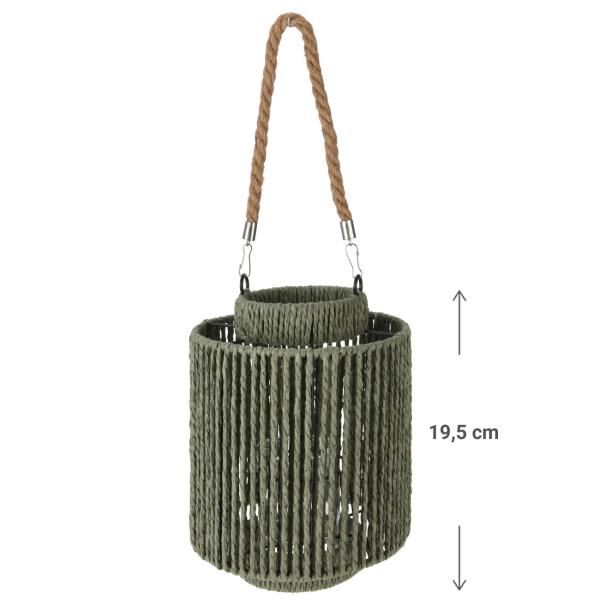 Laterne Naturmaterial mit Henkel - für Kerzen, Teelichter & kleine Stumpenkerzen - Ø 19,5x19,5 cm, grün - Schattenspiel Balkon Garten Wohnzimmer - Rustikaler Charme