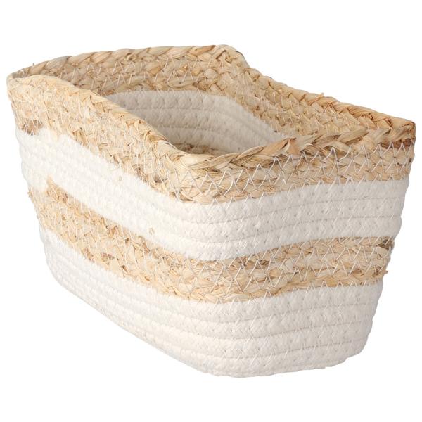 Korb-Set rechteckig aus Baumwolle & Maisgeflecht - 3-teilige Aufbewahrungskörbe weiss natur für Bad, Wohn- & Kinderzimmer - 30x25x14cm - 20x13x11cm