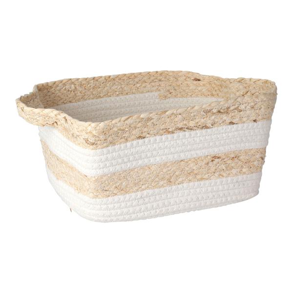 Korb-Set rechteckig aus Baumwolle & Maisgeflecht - 3-teilige Aufbewahrungskörbe weiss natur für Bad, Wohn- & Kinderzimmer - 30x25x14cm - 20x13x11cm