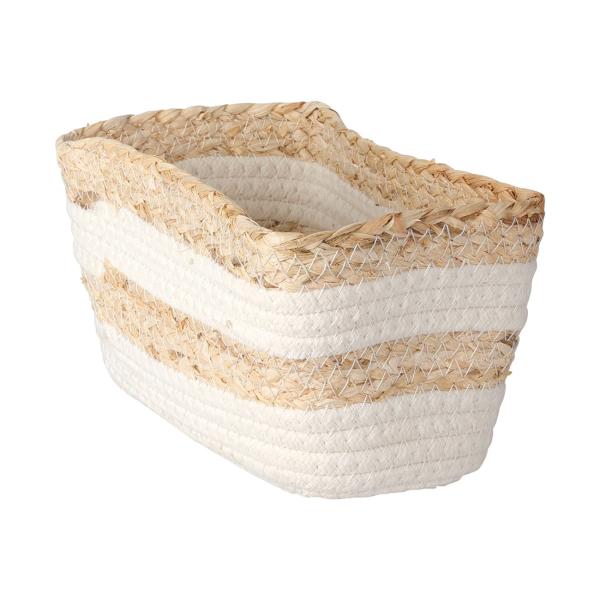 Korb-Set rechteckig aus Baumwolle & Maisgeflecht - 3-teilige Aufbewahrungskörbe weiss natur für Bad, Wohn- & Kinderzimmer - 30x25x14cm - 20x13x11cm