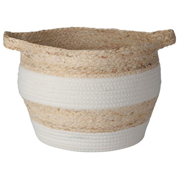 Naturfaser Korb-Set 3-teilig rund – Baumwolle & Maisblätter weiss/natur – ökologische Aufbewahrungslösung Bad Wohnzimmer Kinderzimmer – Ø33/28/23cm