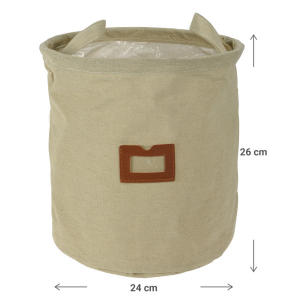 Pflanzsack aus Baumwolle - Moderner Textil-Übertopf beige mit Canvas-Optik - Ø 24x26cm - Schutzfolie gegen Nässe - Für Pflanzen, Blumen, Kräuter & Deko