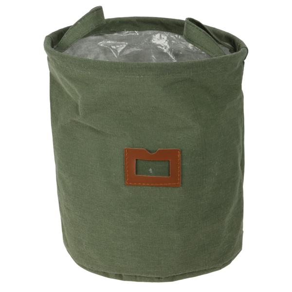 Pflanzsack aus Baumwolle grün - Moderner Textil-Übertopf mit Schutzfolie - Ø 24x26cm - Für Blumen, Pflanzen & Kräuter - Canvas-Optik