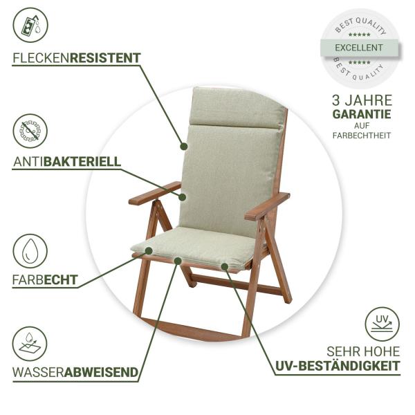 Madison Hochlehner Gartenstuhlkissen beige 120x50x5cm - Wasserabweisend mit UV-Schutz - Recyceltes Material - Made in Europe - 3 Jahre Garantie