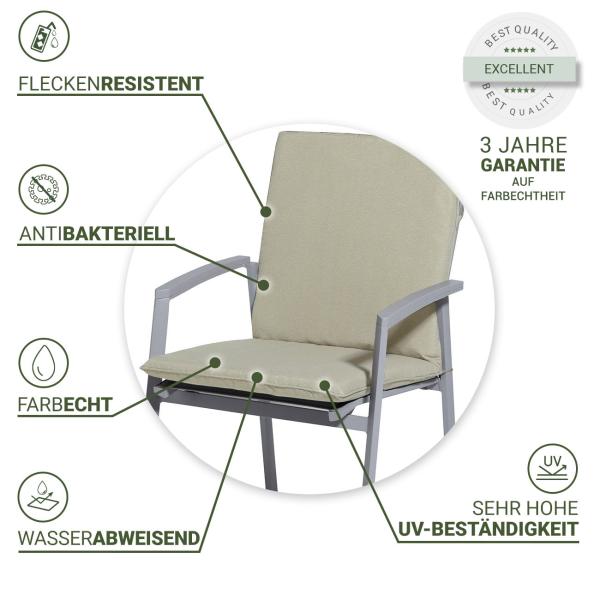 Gartenstuhl-Auflage Niederlehner - wasserabweisend, UV-Schutz, antibakteriell, schmutzabweisend - beige, 97x49x6cm, recycelt, Made in Europe