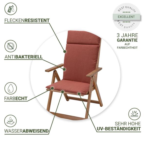 2er Madison Premium Hochlehner-Auflage Terra 50x120cm - Gartenstuhlkissen mit UV-Schutz - Wasserabweisend - Recyceltem Material - Made in Europe