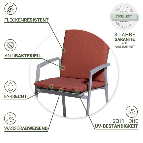 Gartenstuhlkissen 4er-Set - Niederlehner wasserabweisend, UV-Schutz, recycelt - terra 97x49x6cm - Made in Europe, mit Bindebändern