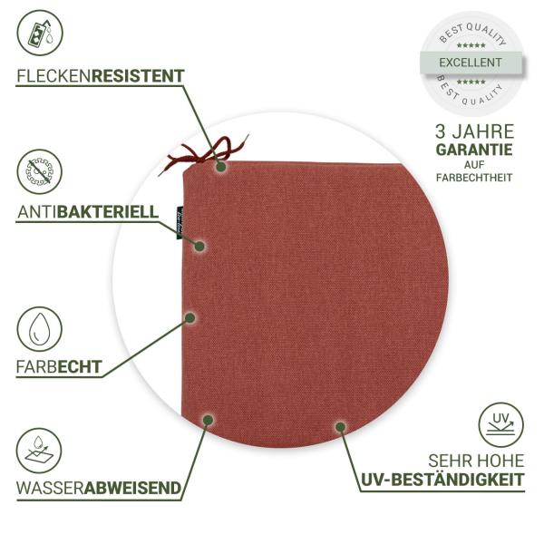 Stuhlkissen Outdoor 2er-Set - Madison© Ökostoffe, wasserabweisend, UV-Schutz, antibakteriell - Terra 40x40cm, 5cm Dicke - Für Garten & Essstühle