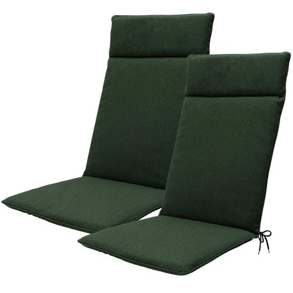 Hochlehner-Auflage 2er-Set - Gartenstuhlkissen wasserabweisend grün 120x50cm - UV-Schutz - Recyceltes Material, Bindebänder, Made in Europe