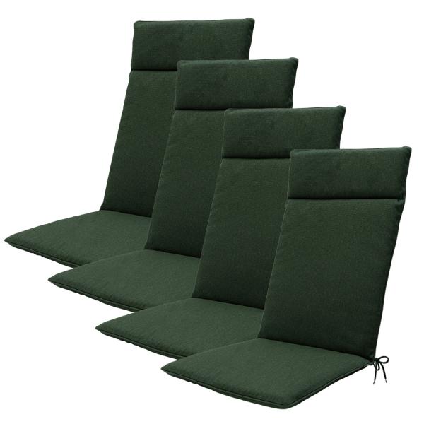 Gartenstuhlauflage 4er-Set - Hochlehner Kissen wasserabweisend UV-Schutz-Grün - 120x50cm 5cm Dick - Recycelter Ökostoff Made in Europe - Madison