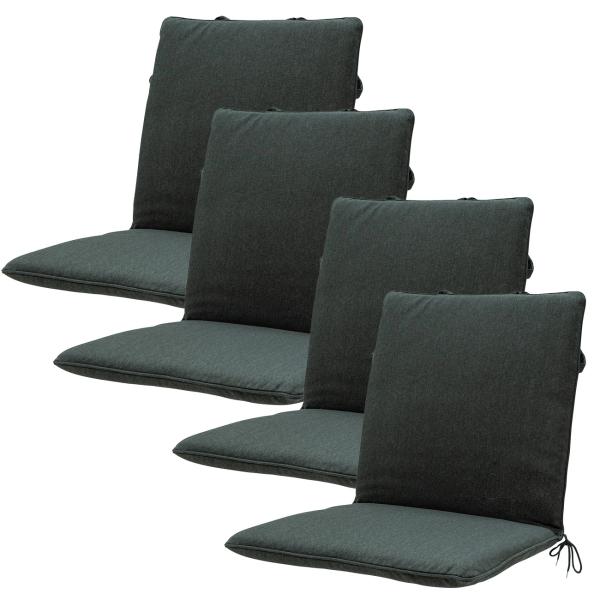 4er Gartenstuhl-Auflage - Niederlehner, optimaler Sitzkomfort & Polsterung, wasserabweisend, dunkelgrau - 97x49x6cm, recycelt, UV-Schutz