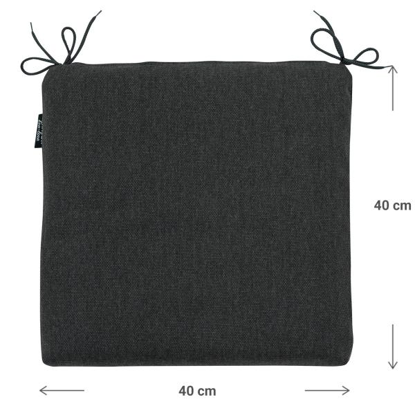 2er Outdoor Stuhlkissen Dunkelgrau 40x40cm - Wasserabweisend mit UV-Schutz & Bändchen - Madison Ökostoffe aus recyceltem Material - 3 Jahre Garantie