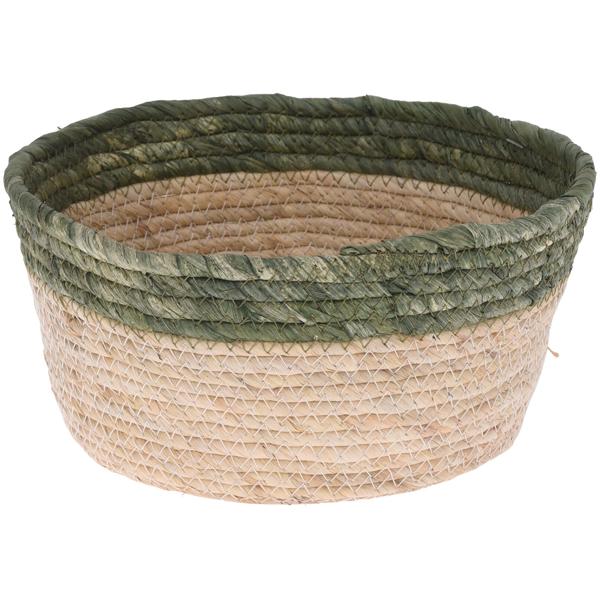 Geflochtene Aufbewahrungskörbe 3er-Set - Rund, Beige-Grün, Seegras - Ø 30x15cm, 26x11.5cm, 22x10cm - Für Bad, Küche, Büro, Deko - Praktische Ablage