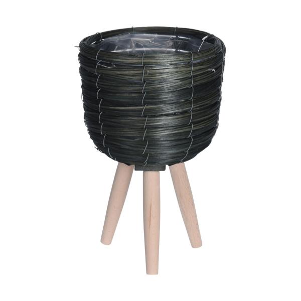 Blumentopfständer 3er Set - Grünes Holzgeflecht & Holzbeine - Für Innen & Aussen - Ø30/25/21cm Töpfe - H: 60/45/33cm - Pappel/Buche/Kunststoff