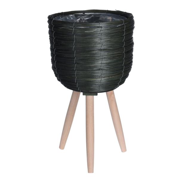 Blumentopfständer 3er Set - Grünes Holzgeflecht & Holzbeine - Für Innen & Aussen - Ø30/25/21cm Töpfe - H: 60/45/33cm - Pappel/Buche/Kunststoff