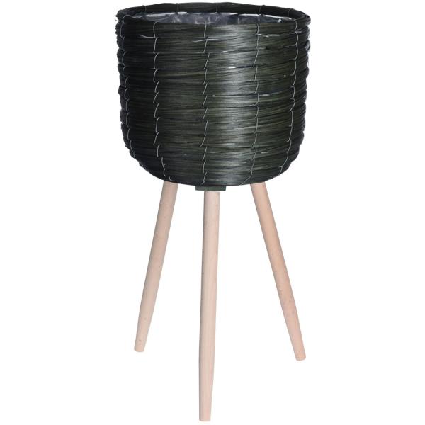 Blumentopfständer 3er Set - Grünes Holzgeflecht & Holzbeine - Für Innen & Aussen - Ø30/25/21cm Töpfe - H: 60/45/33cm - Pappel/Buche/Kunststoff