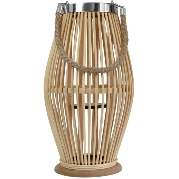 Laterne aus Bambus - Windlicht mit Glaseinsatz & Jutehenkel - Natur, Ø 21xH 38 cm - Rustikaler Charme für Garten, Balkon & Wohnzimmer