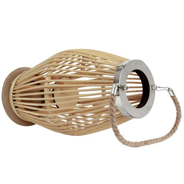 Laterne aus Bambus - Windlicht mit Glaseinsatz & Jutehenkel - Natur, Ø 21xH 38 cm - Rustikaler Charme für Garten, Balkon & Wohnzimmer