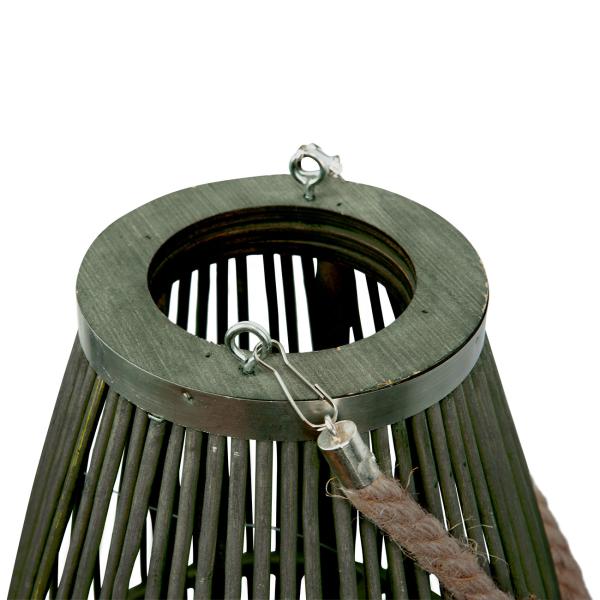 Bambus Laterne mit Glaseinsatz – Windlicht Natur aus Rattan für Kerzen – Henkel aus Jute – Ø 24x36cm – Grüner Schattenspiel-Effekt
