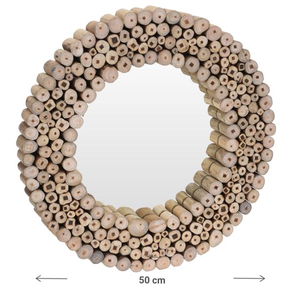 Wandspiegel Teakholz - Rund & modern mit natürlichem Charme - Braun, Ø 50 cm - Langlebig, handgefertigt, für Wohnzimmer, Bad & Flur