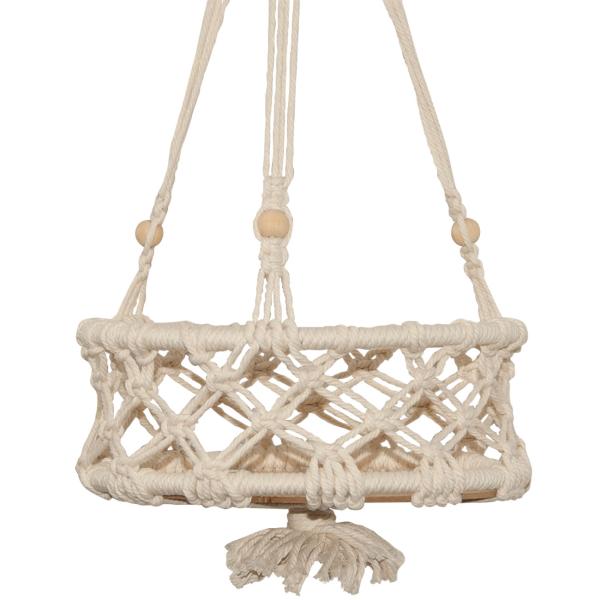 Makramee Hängedekoration mit Ablagefläche - Stylische Boho Deko zum Aufhängen für Pflanzen Vasen - Handgefertigt beige 60 cm Höhe