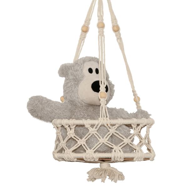 Makramee Hängedekoration mit Ablagefläche - Stylische Boho Deko zum Aufhängen für Pflanzen Vasen - Handgefertigt beige 60 cm Höhe