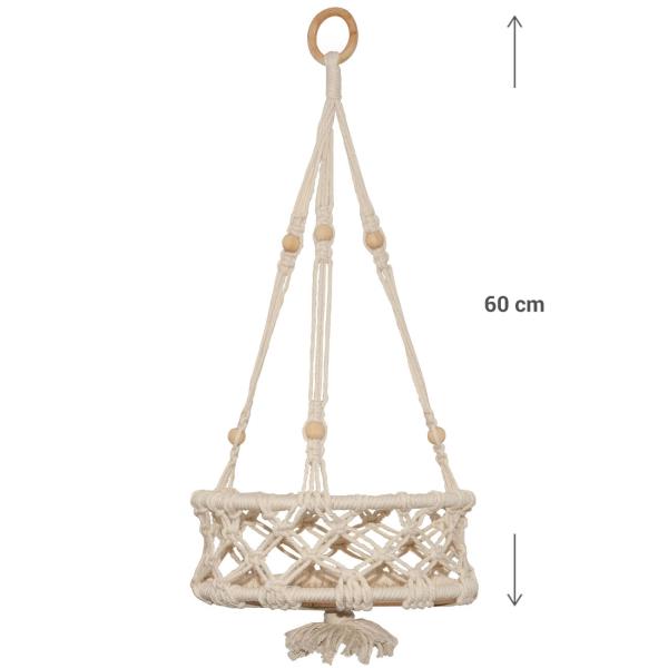 Makramee Hängedekoration mit Ablagefläche - Stylische Boho Deko zum Aufhängen für Pflanzen Vasen - Handgefertigt beige 60 cm Höhe