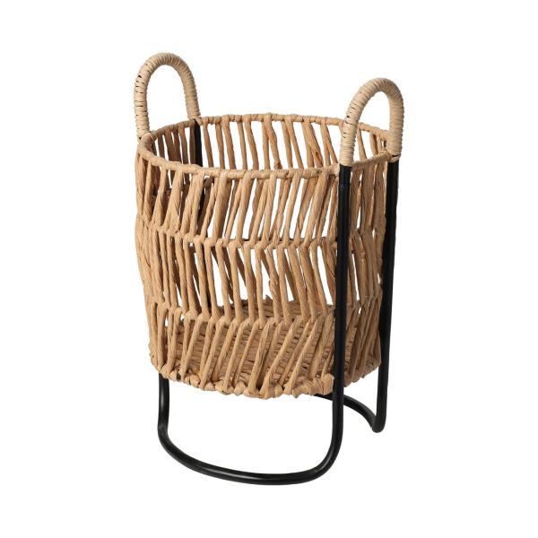 Blumentopfständer Set Korbgeflecht - Eleganter Pflanzenständer für den Innenbereich - Schwarz-Natur Design - 2 Grössen (60cm & 36cm hoch)