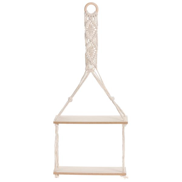 Seil-Hängeregal Makramee - Regal mit 2 Ebenen im Boho Chic - Praktisches Wandregal für Bücher & Deko - Sperrholz & Baumwollseil 30x10x72cm