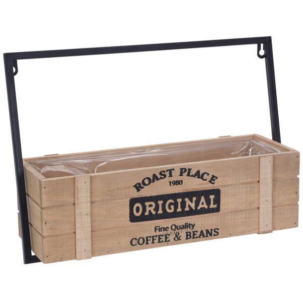 2er-Set Holz-Metall-Pflanzkästen - Hängend für Balkon & Garten - Schwarz-Braun, 2 Grössen: 40x13.5x28cm & 47.5x15.5x33.5cm