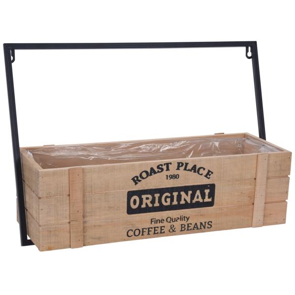 2er-Set Holz-Metall-Pflanzkästen - Hängend für Balkon & Garten - Schwarz-Braun, 2 Grössen: 40x13.5x28cm & 47.5x15.5x33.5cm