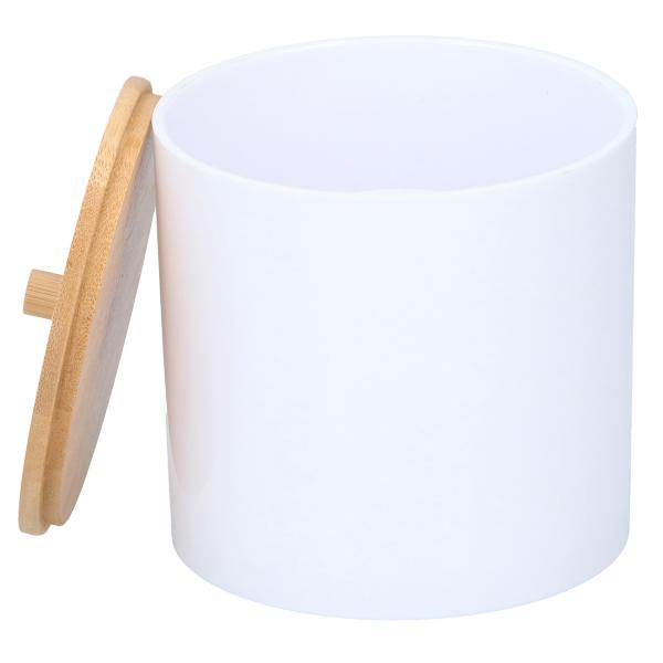 Aufbewahrungsbehälter Kunststoff und Bambus, Kosmetikbox, weiss, 9,5 x 9,5 x 10 cm